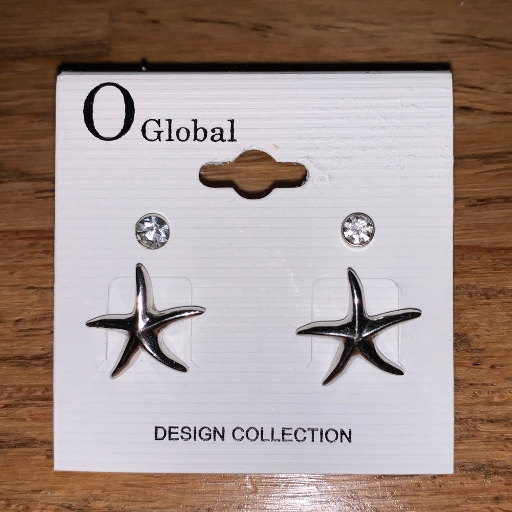 Diamond stud and starfish earrings pack
